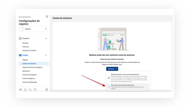 Criar conta de anúncios - Facebook Ads